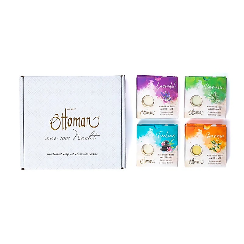 Ottoman gaveeske med 4 naturlige olivenoljesåper