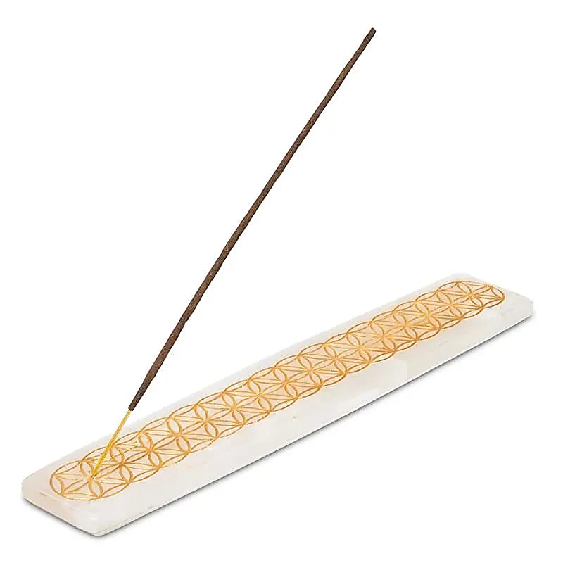 Selenitt røkelsesholder med Nag Champ