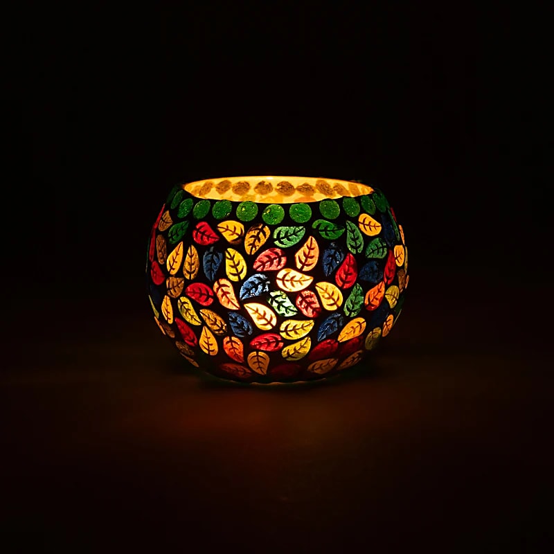 Mosaikk telysholder – løvblader